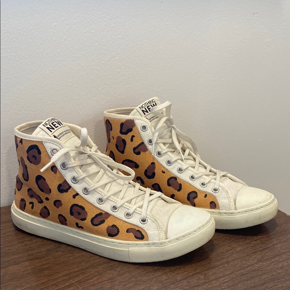 Nothing New High-Top Custom Painted Leopard Print Sneakers